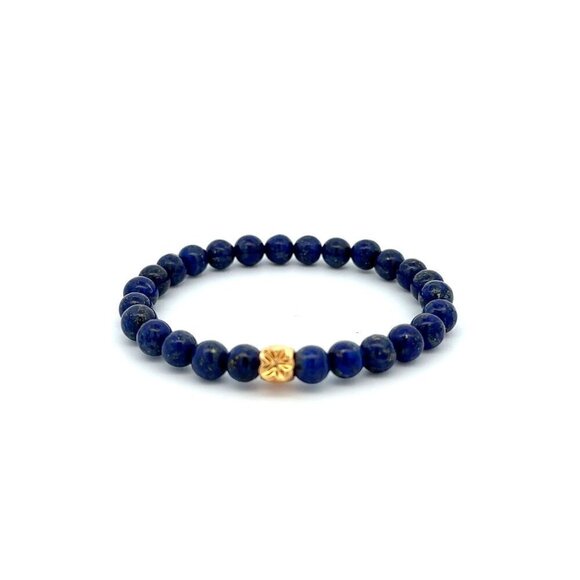 18K Gold Money Bag Lucky Charm Bracelet Gemstones Lapis Lazuli 6mm - Picture 9 of 9
